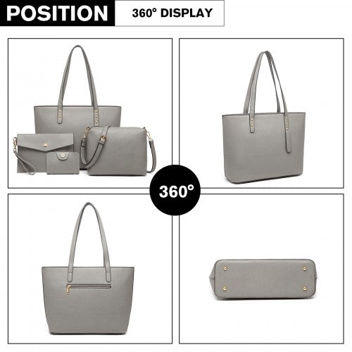 LG6931 - Miss Lulu 4 Piece Handbag Set - Grey