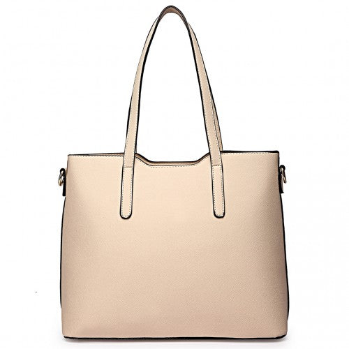 LT6648 - Miss Lulu Three Piece Tote Shoulder Bag And Clutch - Beige