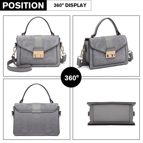 LB6872 - Miss Lulu Matte PU Leather Midi Handbag Cross Body Bag - Grey