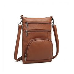 LB6927 - Miss Lulu Multi Pocket Leather Look RFID-Blocking Cross Body Bag - Brown