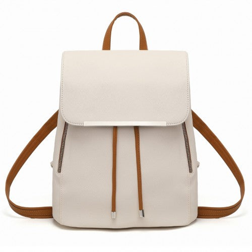 E1669 - Miss Lulu Faux Leather Stylish Fashion Backpack - Beige And Brown