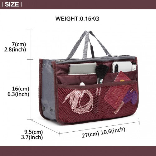 E6876 - Miss Lulu Folding Nylon Handbag Organiser - Burgundy