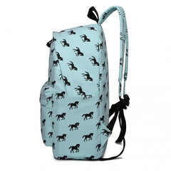 E1401H - Miss Lulu Horse-Print Cotton Canvas School Backpack - Blue