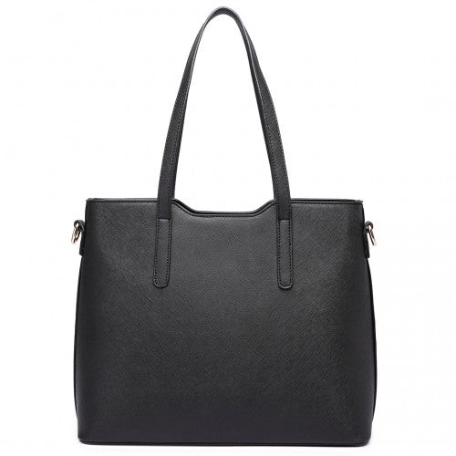 LT6648 - Miss Lulu Three Piece Tote Shoulder Bag And Clutch - Black