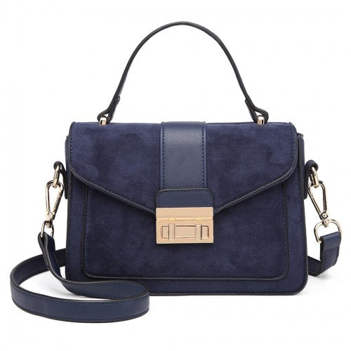 LB6872 - Miss Lulu Matte PU Leather Midi Handbag Cross Body Bag - Navy