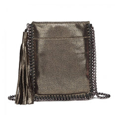 E6845 - Miss Lulu Leather Look Chain Shoulder Bag with Tassel Pendant - Gold