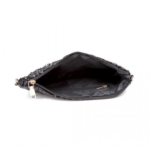 LH1765 - Miss Lulu Sequins Clutch Evening Bag - Black