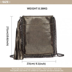 E6845 - Miss Lulu Leather Look Chain Shoulder Bag with Tassel Pendant - Gold