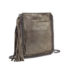 E6845 - Miss Lulu Leather Look Chain Shoulder Bag with Tassel Pendant - Gold