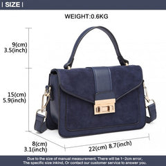 LB6872 - Miss Lulu Matte PU Leather Midi Handbag Cross Body Bag - Navy