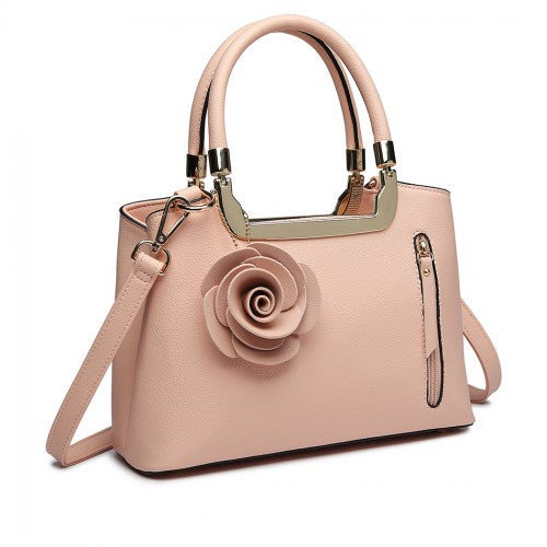 LG1847 - MISS LULU PU LEATHER ROSE HANGING ORNAMENT HANDBAG - PINK