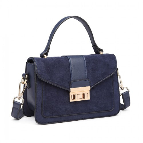 LB6872 - Miss Lulu Matte PU Leather Midi Handbag Cross Body Bag - Navy