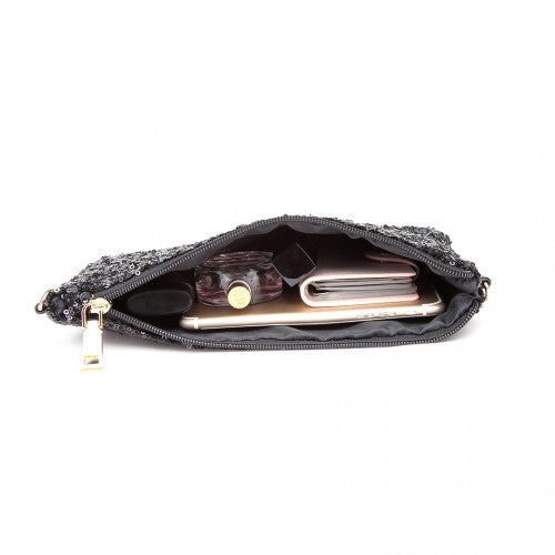 LH1765 - Miss Lulu Sequins Clutch Evening Bag - Black