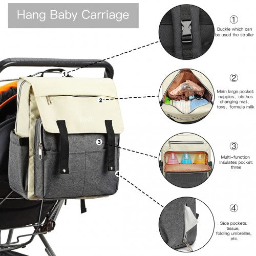 E1970 - Kono Multi Compartment Baby Changing Backpack with USB Connectivity - Grey