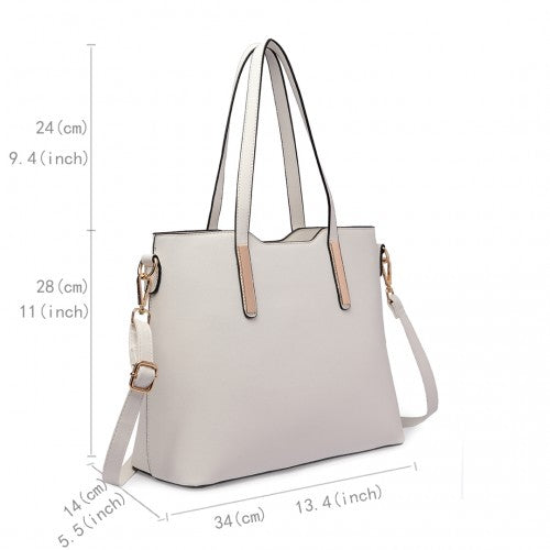 LT6648 - Miss Lulu Three Piece Tote Shoulder Bag And Clutch - White