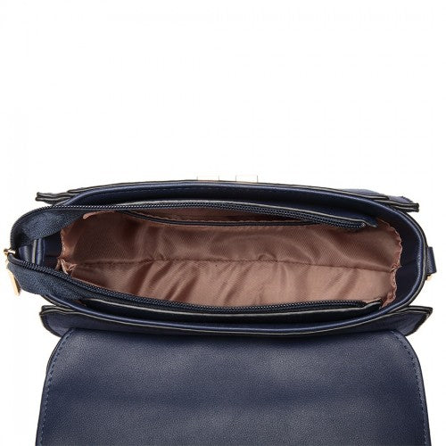 LB6872 - Miss Lulu Matte PU Leather Midi Handbag Cross Body Bag - Navy