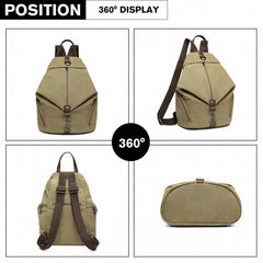 EB2044 - Kono Fashion Anti-Theft Canvas Backpack - Khaki