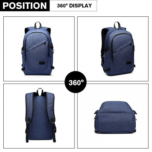 E6715 - Kono Business Laptop Backpack with USB Charging Port - Navy Blue