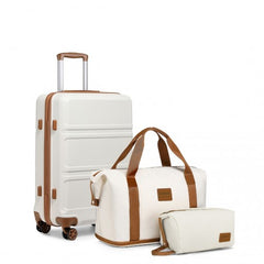 K1871-1L CM 28+EA2212 BG/BN-Cabin Size Suitcase And Travel Bag Set-Cream