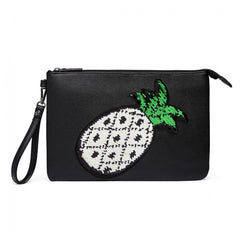 LT6822P-MISS LULU MISS LULU PU LEATHER SEQUIN PINEAPPLE CLUTCH BAG BLACK