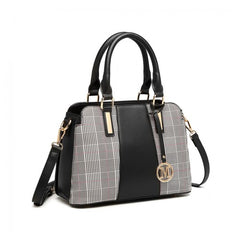 LG2001 - Miss Lulu Gingham Plaid Panel Shoulder Bag - Black