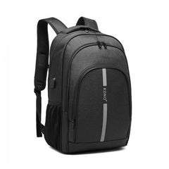 E1972 - Kono Large Backpack with Reflective Stripe and USB Charging Interface - Black