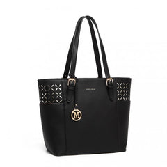 LG1943 - MISS LULU LASER CUT OUT TOTE SHOPPER BAG - BLACK