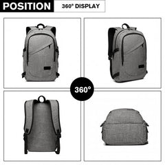 E6715 - Kono Business Laptop Backpack with USB Charging Port - Grey