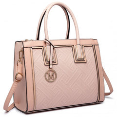 LT6622 - Miss Lulu Raised Cord Tote Handbag Faux Leather Nude