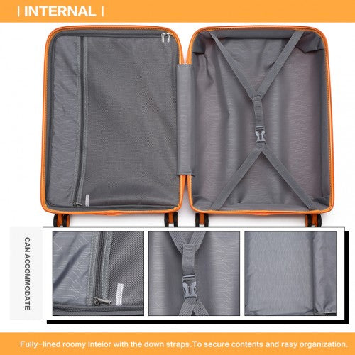 K2092L - Kono 20 Inch Bright Hard Shell PP Carry-On Suitcase In Cabin Size - Orange