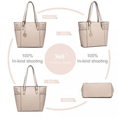 LG1943 - MISS LULU LASER CUT OUT TOTE SHOPPER BAG - BEIGE