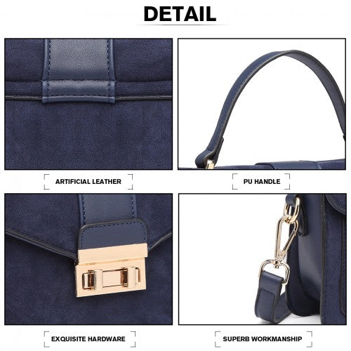 LB6872 - Miss Lulu Matte PU Leather Midi Handbag Cross Body Bag - Navy