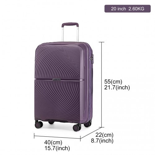 K2393L - British Traveller 20 Inch Spinner Hard Shell PP Suitcase With TSA Lock - Purple