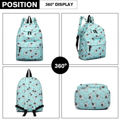 E1401 UN - Miss Lulu Large Backpack Unicorn Print - Blue