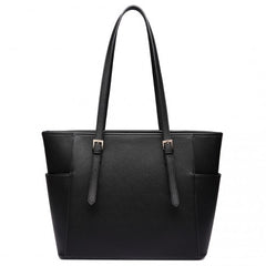 LM1642-1 - Miss Lulu Faux Leather Adjustable Handle Tote Bag - Black