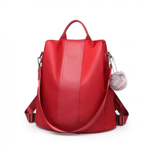 LG1903 - Miss Lulu Two Way Backpack Shoulder Bag with Pom Pom Pendant - Red