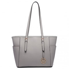 LM1642-1 - Miss Lulu Faux Leather Adjustable Handle Tote Bag - Light Grey