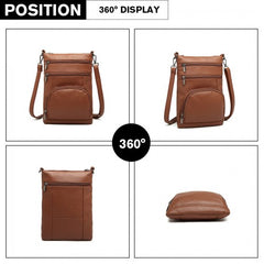 LB6927 - Miss Lulu Multi Pocket Leather Look RFID-Blocking Cross Body Bag - Brown