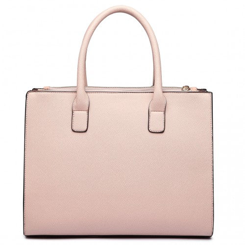 LT6622 - Miss Lulu Raised Cord Tote Handbag Faux Leather Nude