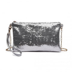 LH1765 - Miss Lulu Sequins Clutch Evening Bag - Silver