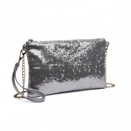 LH1765 - Miss Lulu Sequins Clutch Evening Bag - Silver