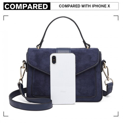 LB6872 - Miss Lulu Matte PU Leather Midi Handbag Cross Body Bag - Navy