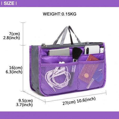 E6876 - Miss Lulu Folding Nylon Handbag Organiser - Purple