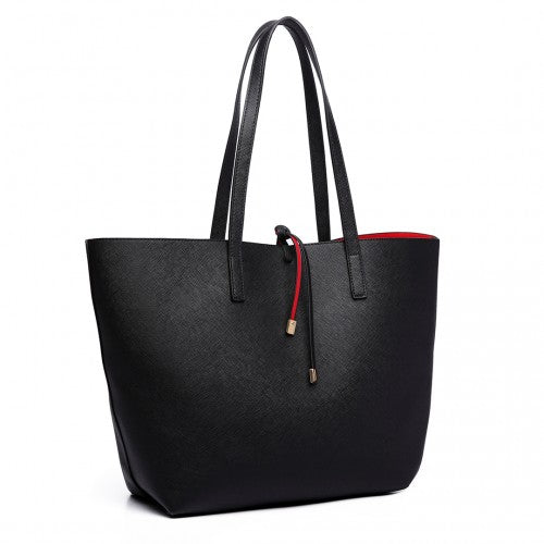 LT6628 - Miss Lulu Women Reversible Contrast Shopper Tote Bag Black