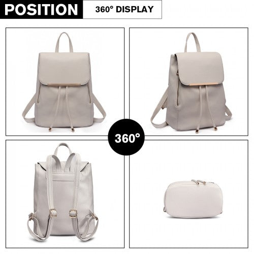 E1669 - Miss Lulu Faux Leather Stylish Fashion Backpack - Light Grey