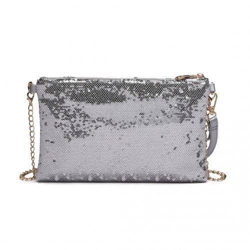 LH1765 - Miss Lulu Sequins Clutch Evening Bag - Silver