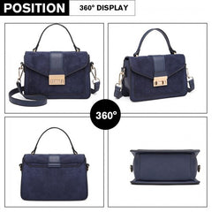 LB6872 - Miss Lulu Matte PU Leather Midi Handbag Cross Body Bag - Navy