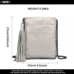 E6845 - Miss Lulu Leather Look Chain Shoulder Bag with Tassel Pendant - Grey