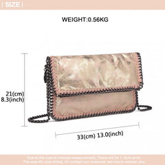 E6843 - Miss Lulu Leather Look Folded Metal Chain Clutch Shoulder Bag - Pink