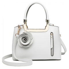 LG1847 - MISS LULU PU LEATHER ROSE HANGING ORNAMENT HANDBAG - WHITE